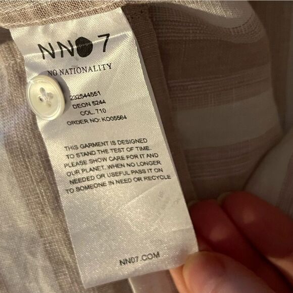 NN07  No Nationality Deon Striped Button-Front Shirt in Khaki Stripe S NWOT - Picture 10 of 10